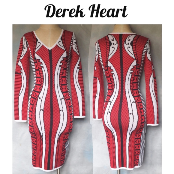 Derek Heart Dresses & Skirts - Derek Heart Sweater Bodycon Red Midi Dress with a Colorblock Black & White Sz Md